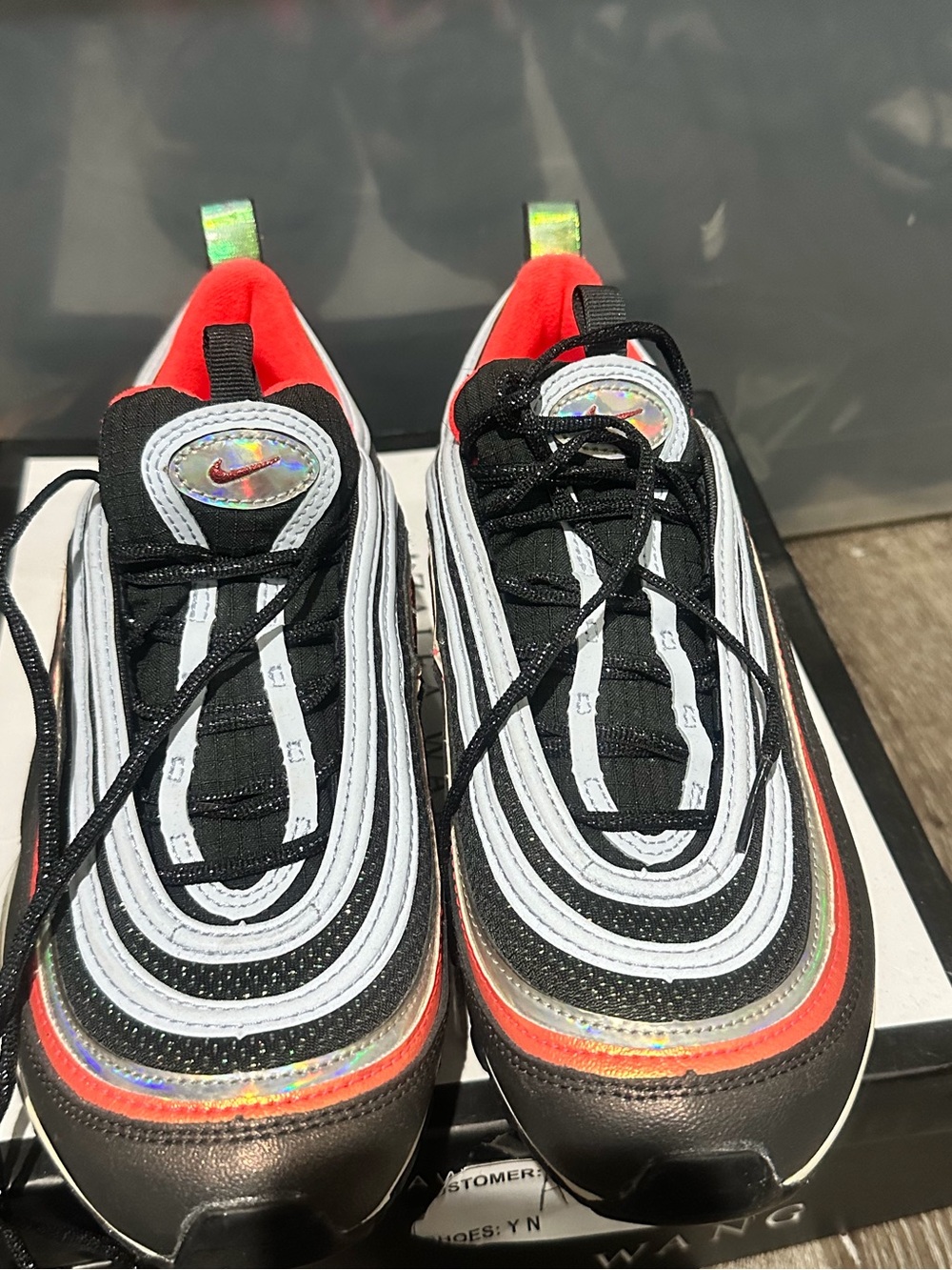 Nike Black White Red Iridescent Air Max 97 Style Sneakers